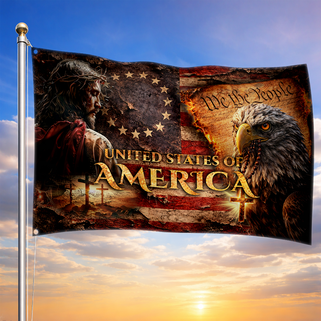 Patriotic Faith Jesus Eagle American House Flag