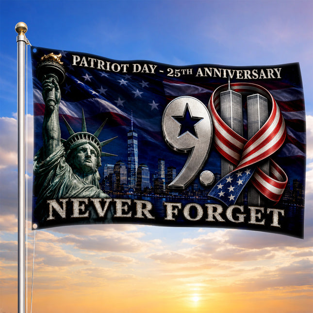 Patriot Day Never Forget Statue of Liberty Twin Towers Grommet Flag