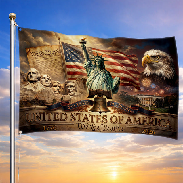 United States of America 250 Years of Freedom Mount Rushmore Statue of Liberty Flag