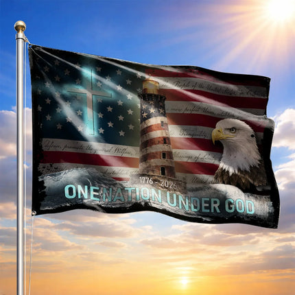 One Nation Under God Christian Patriot House Flag America 250 HOF8 - Charming Present
