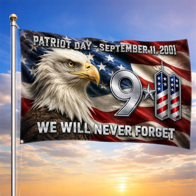 Patriot Day 25th Anniversary Bald Eagle Never Forget Grommet Flag