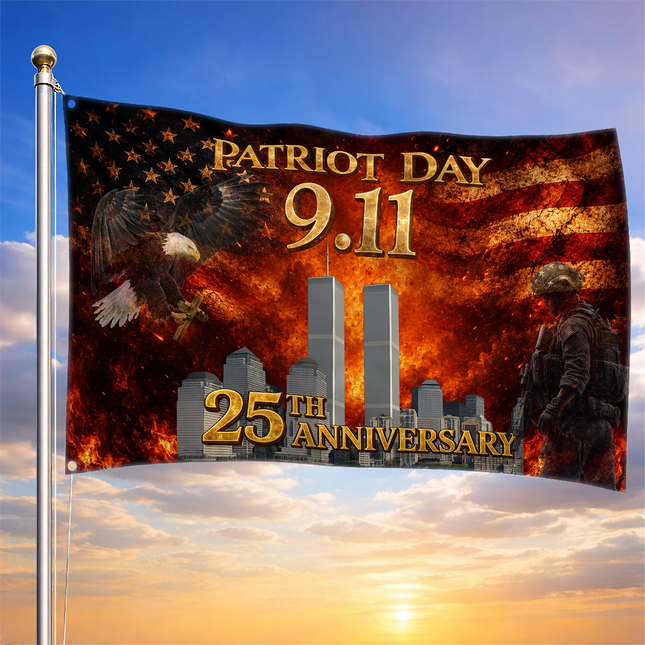 25th Anniversary Patriot Day Soldier Eagle Twin Towers Tribute Grommet Flag