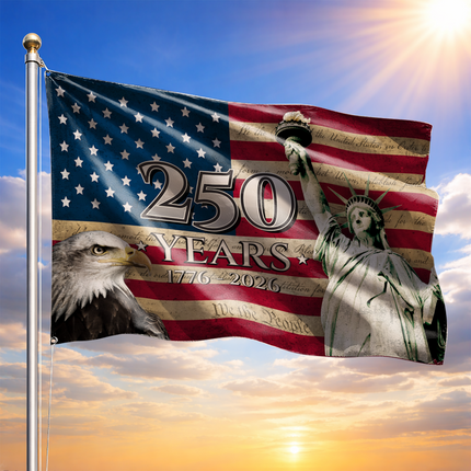 America 250 Years Anniversary Patriotic Eagle Flag HOF3