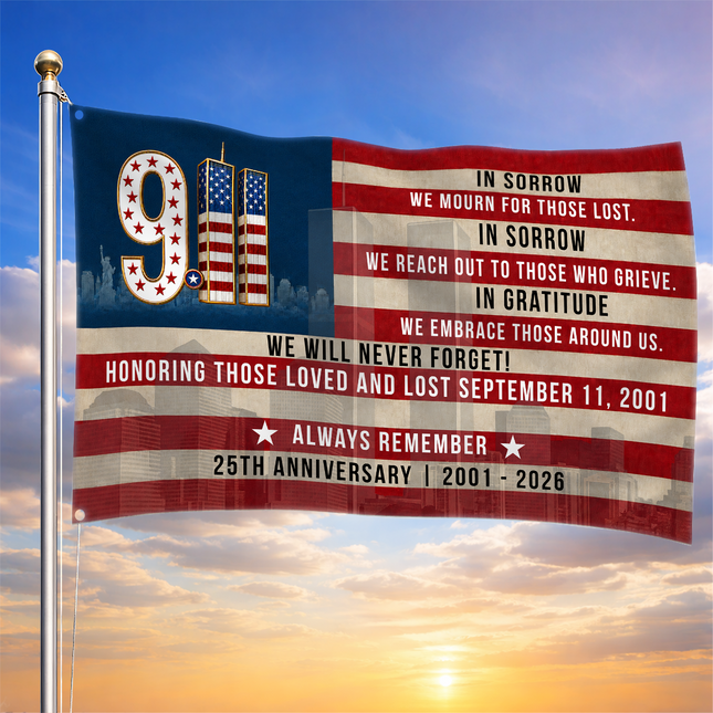 Patriot Day 25th Anniversary Always Remember 9.11 Memorial Grommet Flag