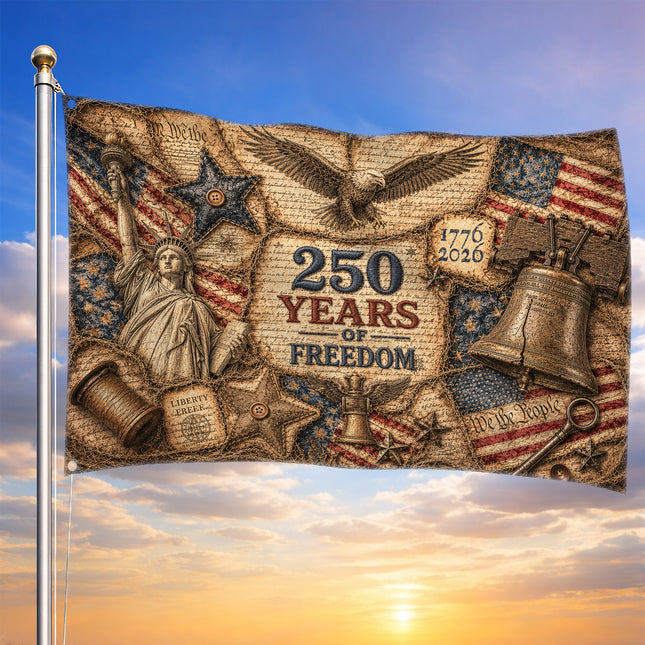 Primitive Burlap Americana 250 Years of Freedom House Flag