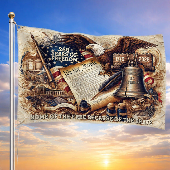 US Veteran Liberty Bell Constitution America 250 House Flag