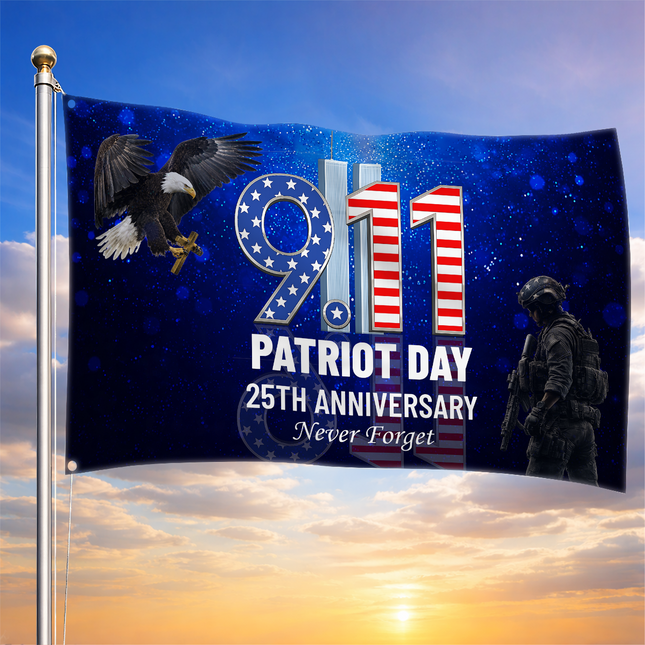 25th Anniversary Patriot Day Blue Night Soldier Eagle 9 11 Grommet Flag