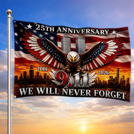Patriot Day 25th Anniversary Patriotic Eagle 9.11 Memorial Grommet Flag