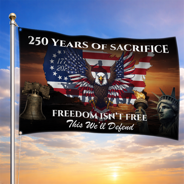 US Veteran 250 Years of Sacrifice Freedom Isn't Free Map Eagle House Flag