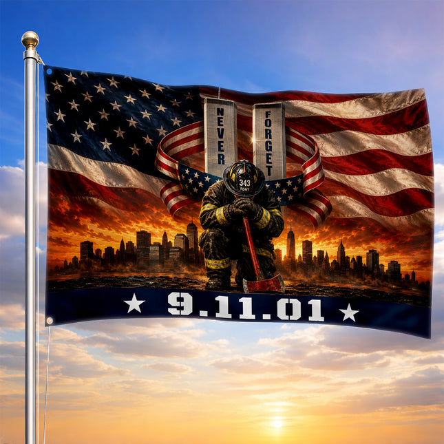 Patriot Day 25th Anniversary 343 Firefighter Never Forget Grommet Flag