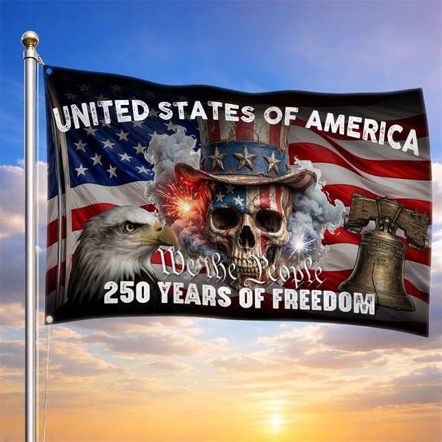 United States of America 250 Years of Freedom Patriotic Uncle Sam Skull Flag