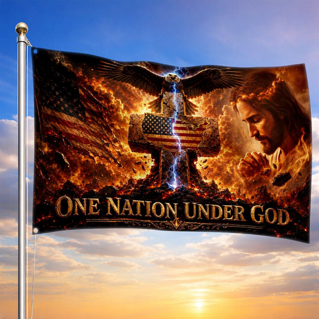 One Nation Under God Praying Jesus Grommet Flag