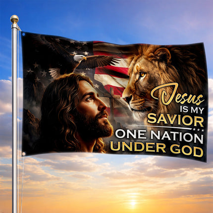 SP-01 Jesus Is My Savior Christian Patriotic Flag One Nation Under God