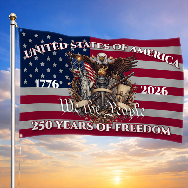 United States of America 250 Years of Freedom Statue of Liberty Eagle House Flag