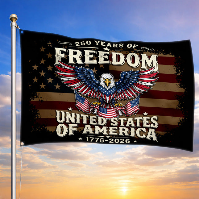 United States of America 250 Years of Freedom Vintage Eagle Banner House Flag