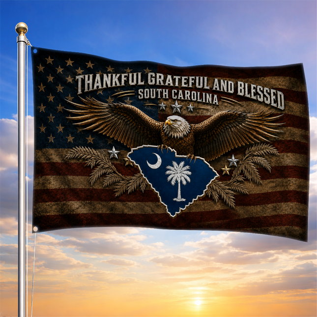 South Carolina Grommet Flag Thankful Grateful Blessed Eagle Palmetto