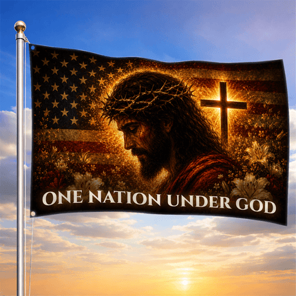 One Nation Under God Jesus Lily Cross Grommet Flag