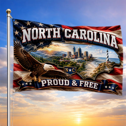 North Carolina Grommet Flag Proud and Free Eagle Coastal State Map