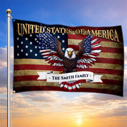 Personalized Patriotic Bald Eagle American House Flag