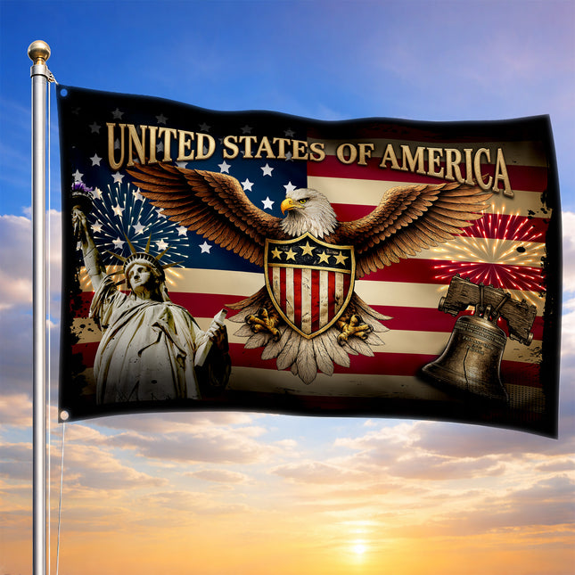 Patriotic Eagle Liberty Bell American House Flag