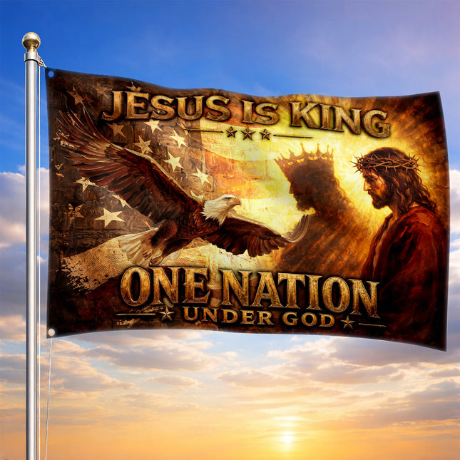One Nation Under God Jesus Is King American Eagle Grommet Flag