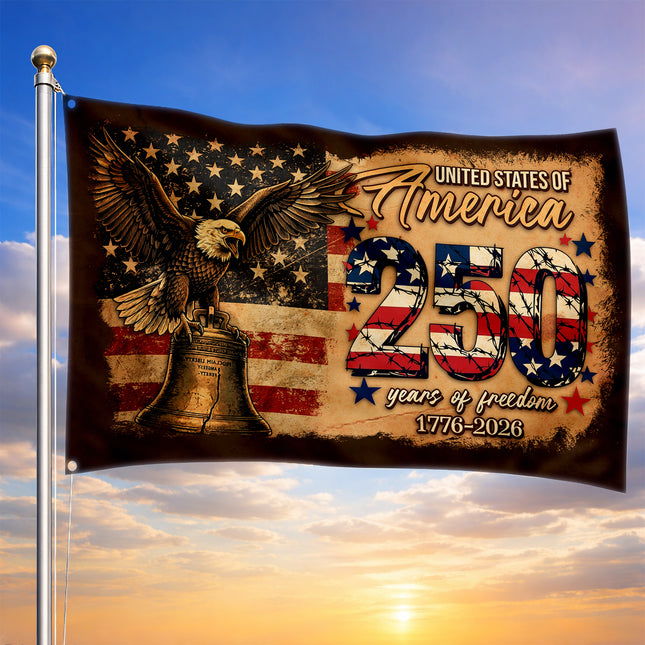 United States of America 250 Years of Freedom Eagle Liberty Bell House Flag