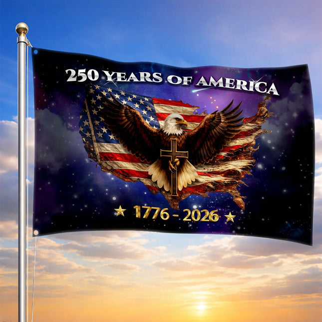 250 Years of America Eagle Cross Patriotic House Flag