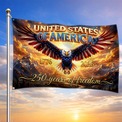 United States of America 250 Years of Freedom Soaring Patriot Eagle Mountain House Flag