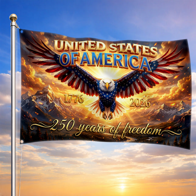 United States of America 250 Years of Freedom Soaring Patriot Eagle Mountain House Flag