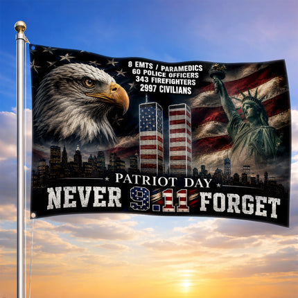 Patriot Day 25th Anniversary Eagle Liberty Never Forget Grommet Flag