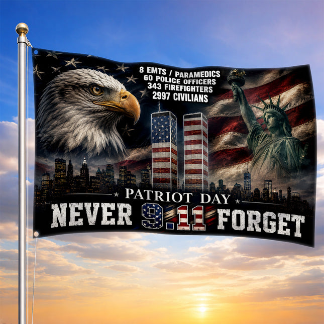Patriot Day 25th Anniversary Eagle Liberty Never Forget Grommet Flag