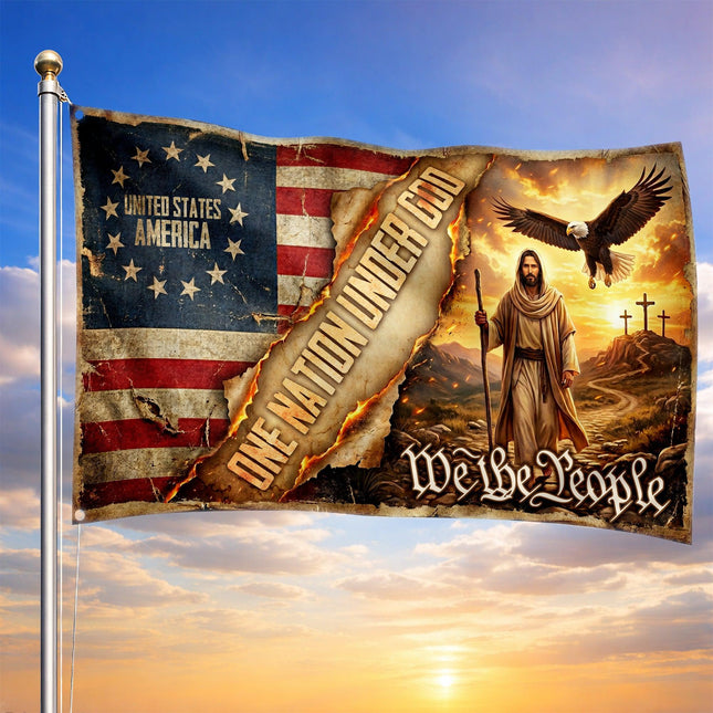 One Nation Under God Vintage Jesus Grommet Flag