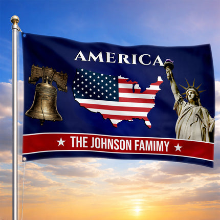 Personalized USA Map Liberty Bell American House Flag
