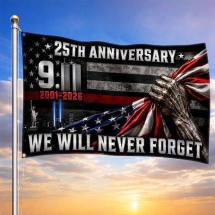 Patriot Day 25th Anniversary Thin Red Line Never Forget Grommet Flag