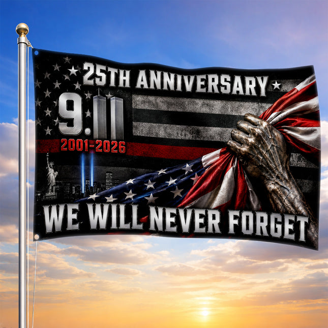 Patriot Day 25th Anniversary Thin Red Line Never Forget Grommet Flag