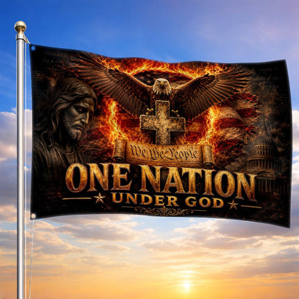 One Nation Under God Jesus Eagle Grommet Flag