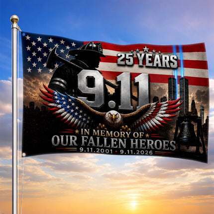 Patriot Day 25th Anniversary Fallen Heroes Eagle Firefighter Flag