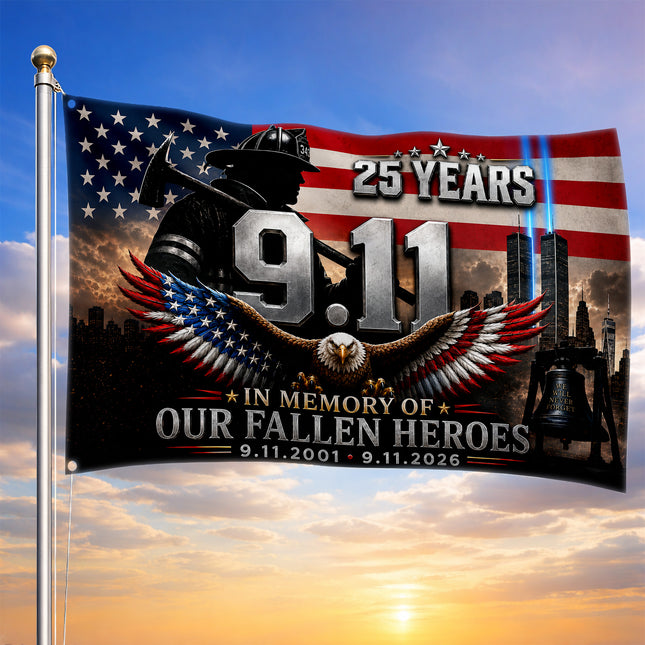 Patriot Day 25th Anniversary Fallen Heroes Eagle Firefighter Flag
