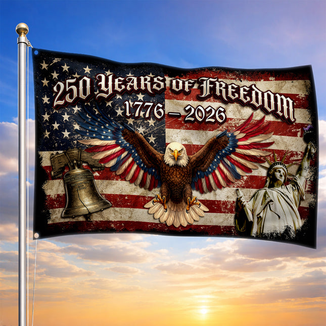 250 Years of Freedom Liberty Bell Statue & Eagle America 250 House Flag