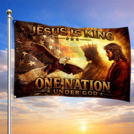 SP-01 Jesus Is King One Nation Under God Christian Flag Fourth of July Easter