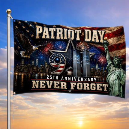 Patriot Day 25th Anniversary Never Forget Grommet Flag