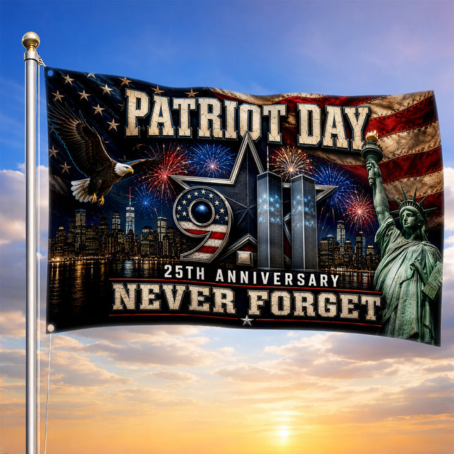 Patriot Day 25th Anniversary Never Forget Grommet Flag