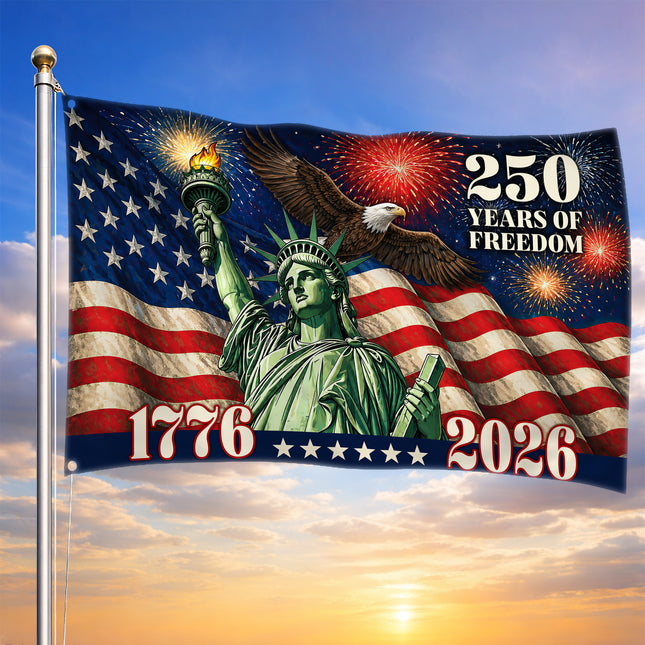 Statue of Liberty Eagle Fireworks 250 Years of Freedom House Flag