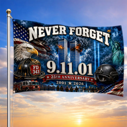Patriot Day 25th Anniversary Never Forget First Responder Memorial Grommet Flag