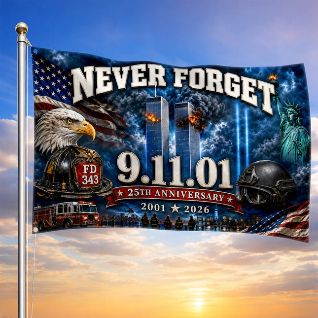 Patriot Day 25th Anniversary Never Forget First Responder Memorial Grommet Flag