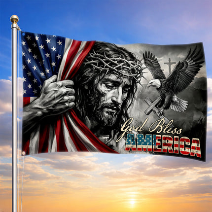 God Bless America Jesus Eagle Grommet Flag