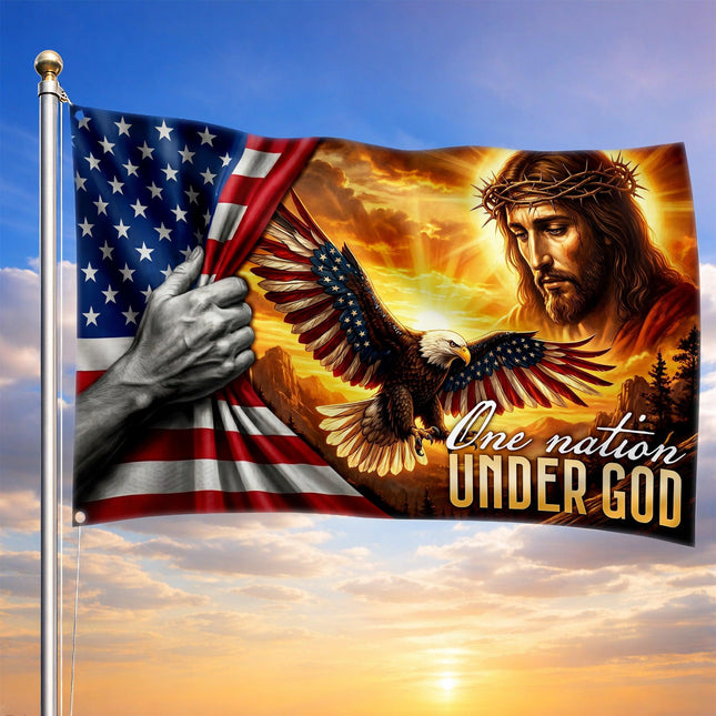 One Nation Under God Revealing Jesus Grommet Flag