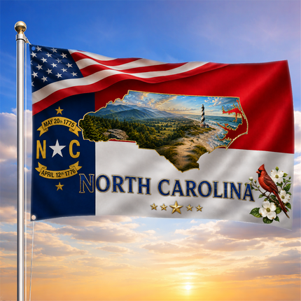 North Carolina Grommet Flag State Map Lighthouse Cardinal