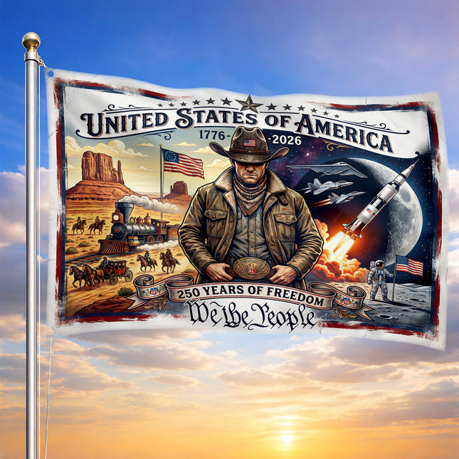United States of America 250 Years of Freedom Cowboy Space Exploration Flag