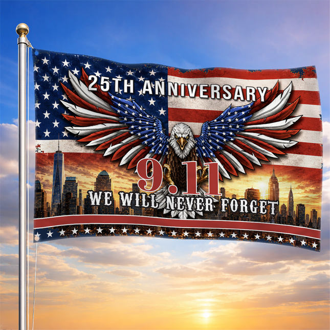 Patriot Day 25th Anniversary American Eagle Never Forget Grommet Flag